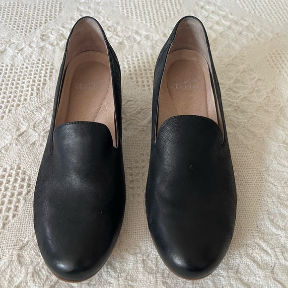 Dansko Preston Burnished Nubuck Black Loafer Wood Block Heel Size 7 Workwear - Picture 3 of 12